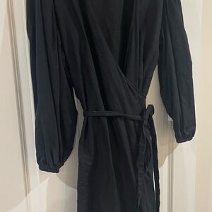 H&M Black Long Sleeve Wrap Dress with Bishop Sleeves